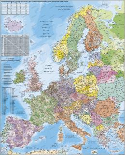 Európa PSČ I. 140x100cm lamino, hliníkové lišty zaklapávacie nástenná mapa