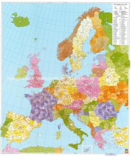Európa PSČ II. 112,5x96cm lamino, hliníkové lišty zaklapávacie nástenná mapa