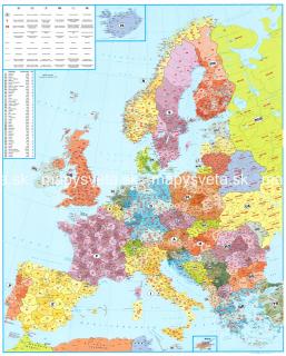 Európa PSČ III. 137,5x98cm lamino zapichovacia v ráme nástenná mapa