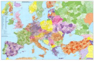 Európa PSČ IV. 97x137cm lamino zapichovacia v ráme nástenná mapa