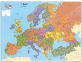 Európa PSČ s Tureckom V. horizontálna 102x135cm lamino zapichovacia bez rámu