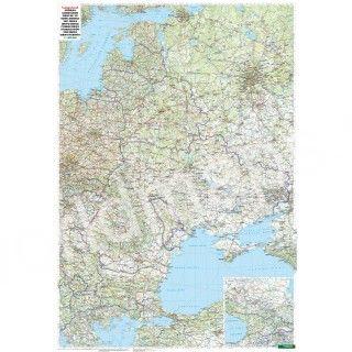 Európa VÝCHOD cestná 85x125cm lamino zapichovacia bez líšt nástenná mapa  (Cestná mapa štátov Litva, Lotyšsko, Estónsko, Bielorusko, Ukrajina, Gruzínsko, Moldavsko, Rumunsko, Bulharsko, Srbsko, Kosovo, Macedónsko, Albánsko)