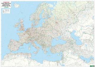 Európa železničná 90x126cm zapichovacia bez rámu nástenná mapa