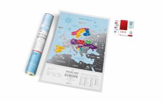 Europe Travel Silver nástenná stieracia mapa európy 40x60cm / anglicky