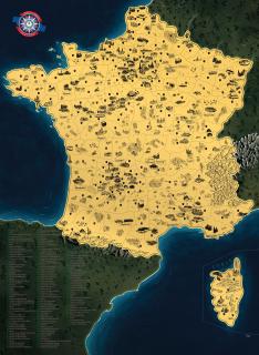 Francúzsko DELUXE ZLATÁ nástenná stieracia mapa 90x60cm + tubus / francúzsky (Stieracia mapa Francúzska pre vášnivých cestovateľov. Plánujte svojte túry a objavujte zákutia Rakúska. Po zotretí zlatej vrstvy sa odhalí krása ručne kreslenej mapy.)