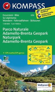 KOMPASS 070 Naturpark Adamello, Brenta Geopark 1:40t turistická mapa (oblasť Talianska - Tirolsko, Benátsko, Furlansko)