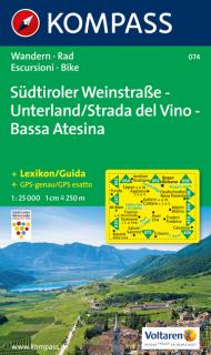 KOMPASS 074 Südtiroler Weinstrasse, Unterland 1:25t turistická mapa (oblasť Južné Tirolsko, Dolomity)