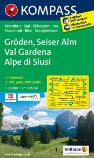 KOMPASS 076 Gröden, Seiser Alm, Val Gardena 1:25t turistická mapa (oblasť Južné Tirolsko, Dolomity)