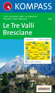 KOMPASS 103 Le Tre Valli Bresciane 1:50t turistická mapa (oblasť Taliansko, severotalianske jazerá)