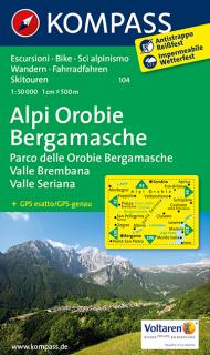 KOMPASS 104 Alpi Orobie Bergamasche,Valle Brembana,Valle Seriana 1:50t (oblasť Taliansko, severotalianske jazerá)