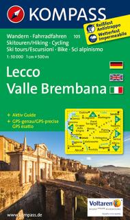 KOMPASS 105 Lecco, Valle Brembana 1:50t turistická mapa (oblasť Taliansko, severotalianske jazerá)