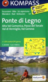 KOMPASS 107 Ponte di Legno,Alta Val Camonica,Passo del Tonale 1:50t turist mapa (oblasť Taliansko, severotalianske jazerá)