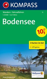 KOMPASS 11 Bodensee (sada 2 mapy) 1:35t turistická mapa (okolie Bodamského jazera - Rakúsko)