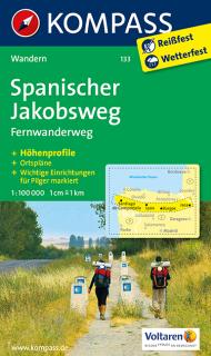 KOMPASS 133 Spanischer Jakobsweg 1:100t turistická mapa (Španielska Svätojakubská cesta)