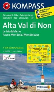 KOMPASS 147 Alta Val di Non, Le Maddalene, Passo Mendola 1:25t turistická mapa (oblasť Talianska - Tirolsko, Benátsko, Furlansko)