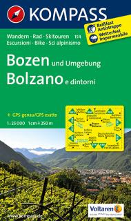 KOMPASS 154 Bozen und Umgebung, Bolzano 1:25t turistická mapa (oblasť Južné Tirolsko, Dolomity)