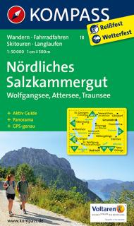 KOMPASS 18 Nördliches Salzkammergut,Wolfgangsee,Attersee,Traunsee 1:50t mapa