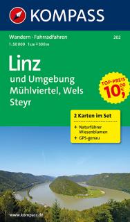 KOMPASS 202 Linz und Umgebung,Mühlviertel, Wels, Steyr (sada 2 mapy) 1:50t