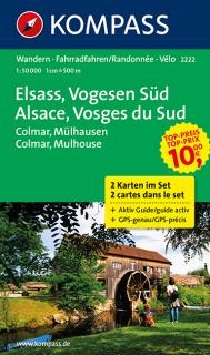 KOMPASS 2222 Elsass/Vogesen Süd (France) sada 2 mapy 1:50t + Aktiv Guide