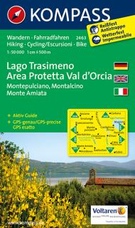 KOMPASS 2463 Lago Trasimeno, Area Protetta Val  d´Orcia 1:50t turistická mapa (oblasť Ligúria, Toskánsko, Abruzzo - Taliansko)