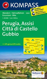 KOMPASS 2464 Perugia, Assisi, Citta di Castello, Gubbio 1:50t turistická mapa (oblasť Umbria, Taliansko)
