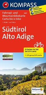 KOMPASS 3401 Südtirol, Alto Adige Cyklo 4 SET 1:70t cyklomapa (Sada 4ks cyklomapy z oblasti južné Tirolsko v mierke 1:70.000.)