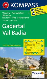 KOMPASS 51 Gadertal, Val Badia 1:25t turistická mapa (oblasť Južné Tirolsko, Dolomity)