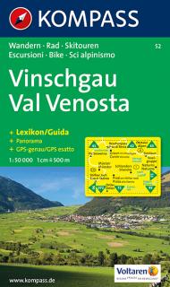 KOMPASS 52 Vinschgau, Val Venosta 1:50t turistická mapa (oblasť Južné Tirolsko, Dolomity)