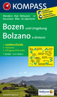 KOMPASS 54 Bozen und Umgebung, Bolzano 1:50t turistická mapa (oblasť Južné Tirolsko, Dolomity)