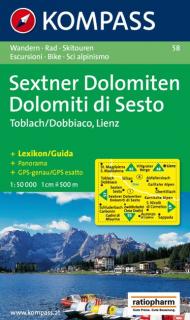 KOMPASS 58 Sextner Dolomiten/Dolomiti di Sesto, Toblach 1:50t turistická mapa (oblasť Južné Tirolsko, Dolomity)