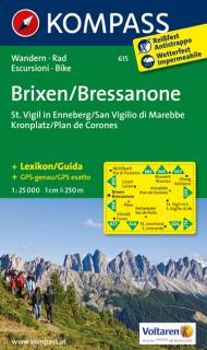 KOMPASS 615 Brixen,Bressanone,St.Vigilio di Marebbe,Kronplatz 1:25t turist mapa (oblasť Južné Tirolsko, Dolomity)