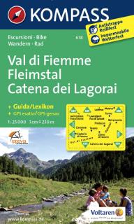 KOMPASS 618 Fleimstal/Val di Fiemme, Catena dei Lagorai 1:25t turistická mapa (oblasť Južné Tirolsko, Dolomity)