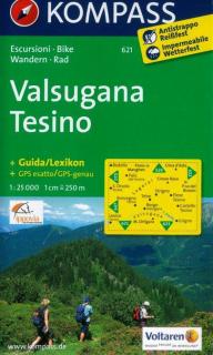 KOMPASS 621 Valsugana, Tesino 1:25t turistická mapa (oblasť Talianska - Tirolsko, Benátsko, Furlansko)