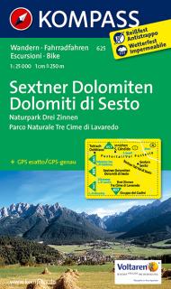 KOMPASS 625 Sextner Dolomiten, Dolomiti di Sesto 1:25t turistická mapa (oblasť Južné Tirolsko, Dolomity)
