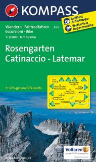 KOMPASS 629 Rosengarten, Catinaccio, Latemar 1:25t turistická mapa (oblasť Južné Tirolsko, Dolomity)