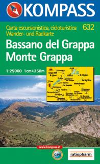 KOMPASS 632 Bassano del Grappa, Monte Grappa 1:25t turistická mapa (oblasť Talianska - Tirolsko, Benátsko, Furlansko)