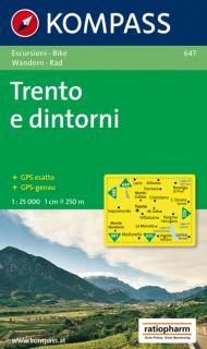 KOMPASS 647 Trento e dintorni 1:25t turistická mapa (oblasť Talianska - Tirolsko, Benátsko, Furlansko)