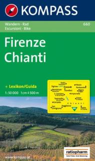 KOMPASS 660 Firenze, Chianti 1:50t turistická mapa (oblasť Ligúria, Toskánsko, Abruzzo - Taliansko)