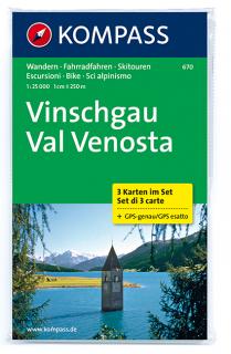 KOMPASS 670 Vinschgau, Val Venosta 1:25t (sada 3 mapy) turistická mapa (oblasť Južné Tirolsko, Dolomity)