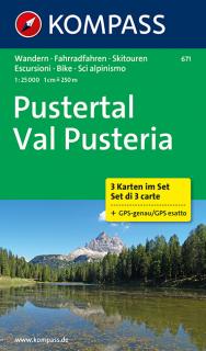 KOMPASS 671 Pusteral, Val Pusteria 1:25t turistická mapa (oblasť Južné Tirolsko, Dolomity)