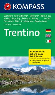 KOMPASS 683 Trentino (sada 3 máp) 1:50t turistická mapa (oblasť Talianska - Tirolsko, Benátsko, Furlansko)