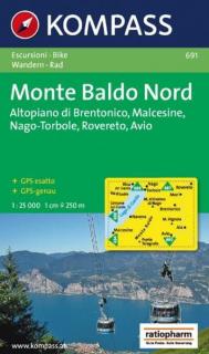 KOMPASS 691 Monte Baldo Nord, Altopiano di Brentonico, Malcesine, Nago 25t (oblasť Lago di Garda)