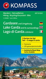 KOMPASS 697 Gardasee und Umgebung (sada 3 mapy) 1:35t turistická mapa (oblasť Lago di Garda)