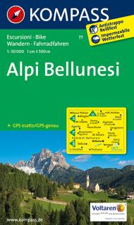 KOMPASS 77 Alpi Bellunesi 1:50t turistická mapa (oblasť Južné Tirolsko, Dolomity)
