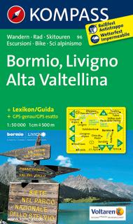 KOMPASS 96 Bormio, Livigno, Alta Valtellina 1:50t turistická mapa (oblasť Taliansko, severotalianske jazerá)
