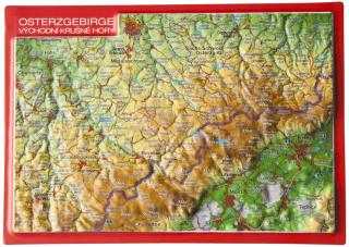 Krušné Hory východ (Česko,Nemecko Osterzgebirge) reliéfna 3D mapka 10,5x14,8cm