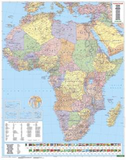 nástenná mapa Afrika politická 124x97cm lamino, lišty (farebne vyznačený reliéfny povrch)