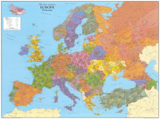 nástenná mapa Európa PSČ s Tureckom V. horizontál 102x135cm lamino, plast lišty