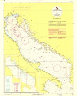 nástenná mapa Jadranské more 107x86cm, 1:800tis námorná mapa lamino, lišty