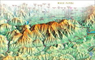 nástenná mapa Malá Fatra od severu 70x100cm panoramatická lamino,lišty (z edície  Panoramatické mapy Slovenska )